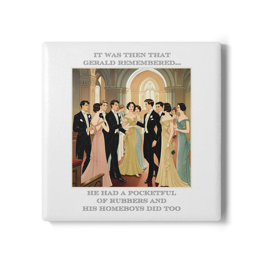 Humor Ceramic Coaster - "Pocketful of Rubbers" - Unique Gift for Unique Drinkers