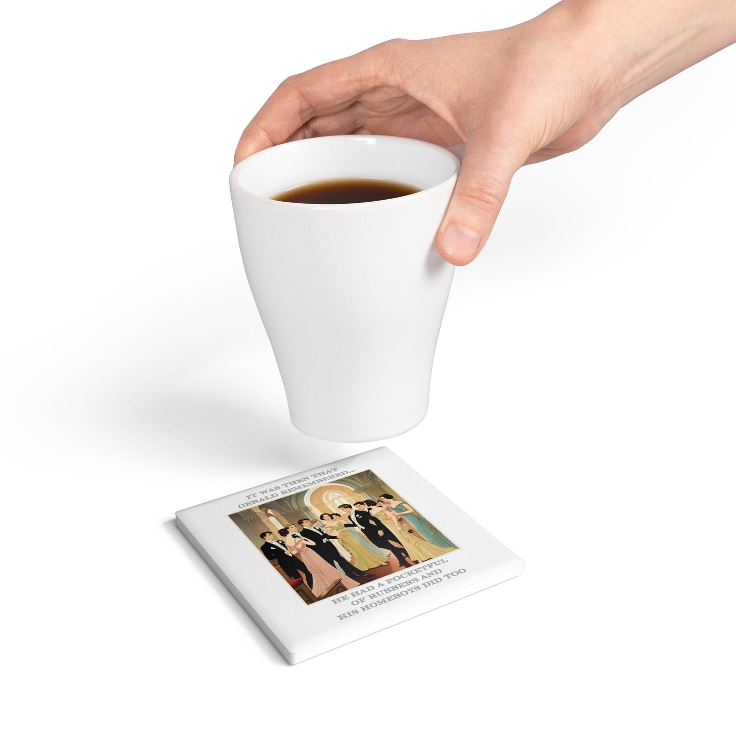 Humor Ceramic Coaster - "Pocketful of Rubbers" - Unique Gift for Unique Drinkers