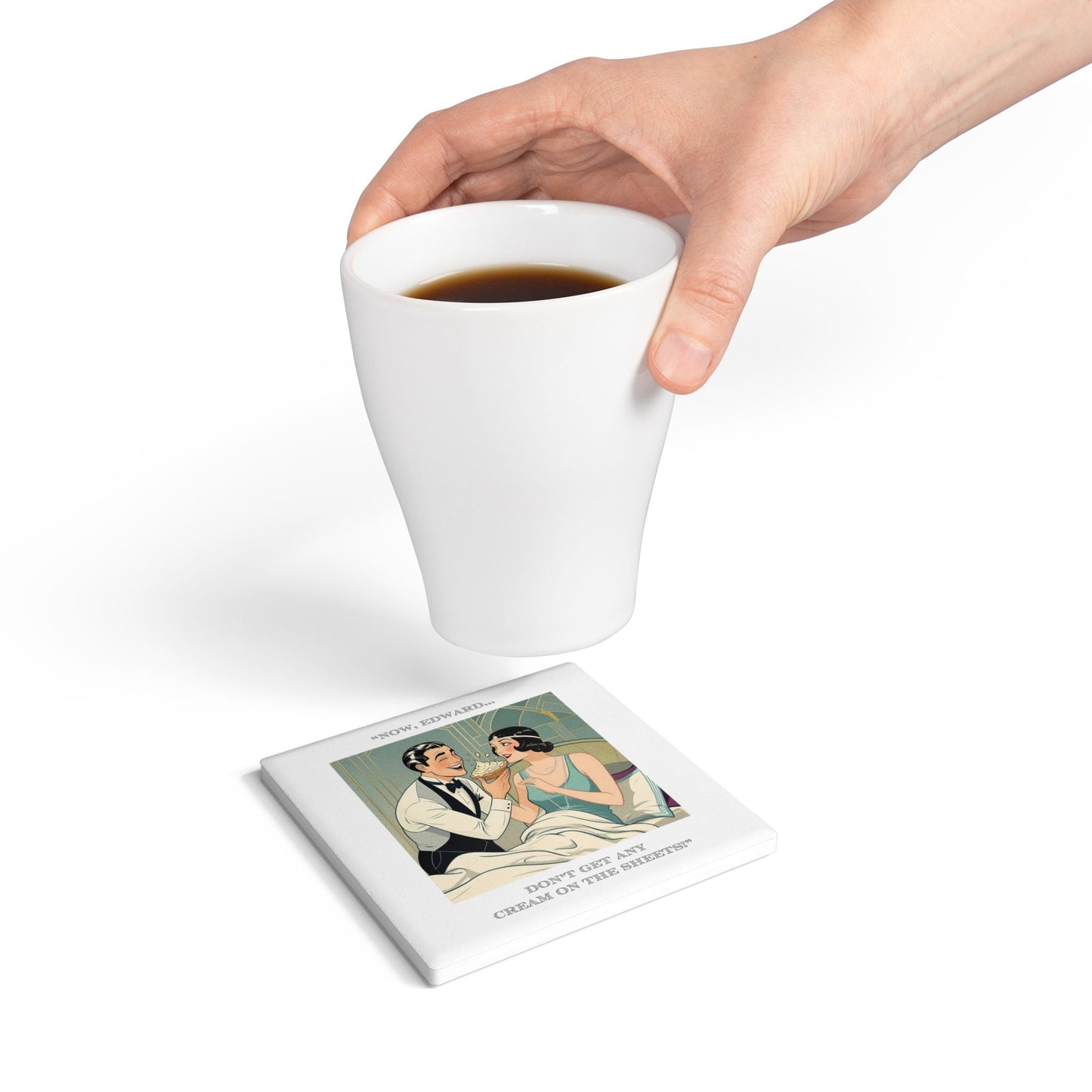 Humor Ceramic Coaster - "On the Sheets" - Unique Gift for Unique Drinkers